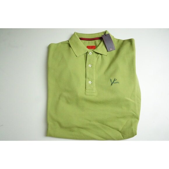 Isaia Solid Green Coral Logo Embroidered Short Sleeve Cotton Polo Shirt Sz L NEW